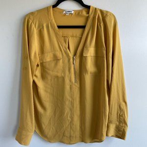 Express portofino style shirt, zipper embellishment, mustard/yellow, medium